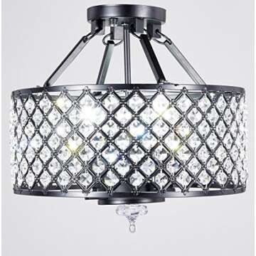 New Legend Lighting Antique Black Finish Round Shade Crystal Semi-Flush Mount Chandelier 4-Light Ceiling Fixture