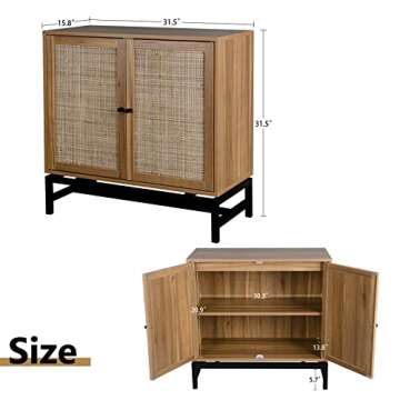 Pvillez Modern Sideboards Buffet Cabinet with Storage, Accent Cabinet with Natural Rattan Doors for Living Room Bedroom Dining Room Entryway, Walnut, 2Pack