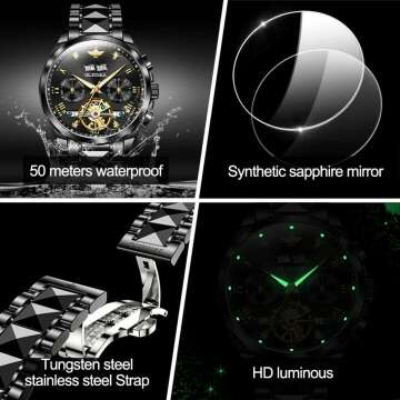 OUPINKE Mens Automatic Watch Diamond Skeleton Mechanical Self Winding Luxury Dress Wrist Watch Sapphire Crystal Tungsten