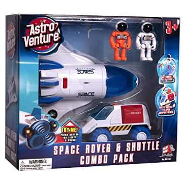 ASTRO VENTURE Space Playset - Toy Space Shuttle & Space Rover with Lights and Sound & 2 Astronaut Figurine Gift Toys for Boys and Girls