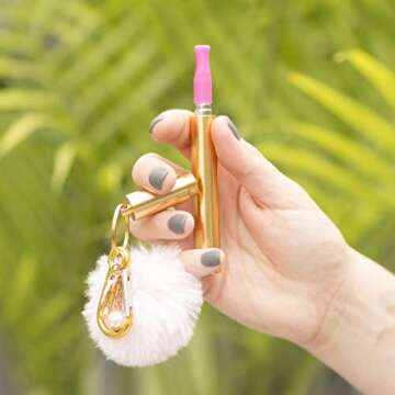 Strawberri Blush Stainless Steel Straw with Soft Silicone Tip - STRAWBERRI STRAWS Reusable, Collapsible, Eco-Friendly. Includes: Straw, Case, Pom-Pom Keychain, Straw Cleaning Brush. (Blush)