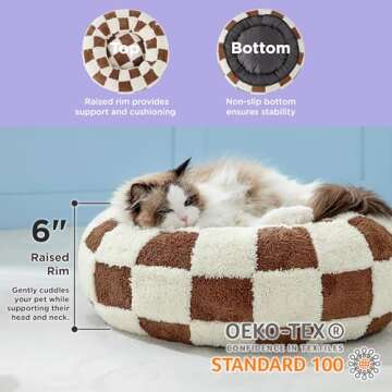 Lesure Donut Small Dog Bed - Round Cat Beds for Indoor Cats Anti-Anxiety Calming Pet Beds, Washable Cute Modern Beds with Teddy Sherpa Plush & Anti Slip Bottom Brwon