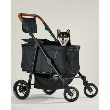 Comfortable Medium Pet Stroller for Dogs Up to 66lbs - Adjustable, Waterproof