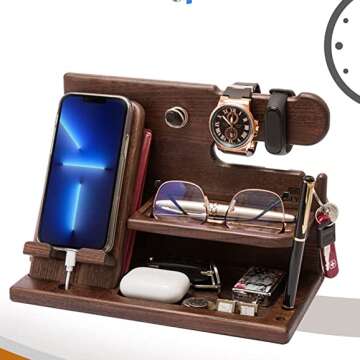 TESLYAR Wood Phone Docking Station & Organizer for Men - Perfect Gift