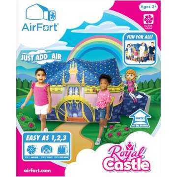 The Original Patented AirFort - Build A Fort in 30 Seconds, Inflatable Fort for Kids, Play Tent for 3-12 Years, A Playhouse Where Imagination Runs Wild, Fan not Included (Royal Castle)