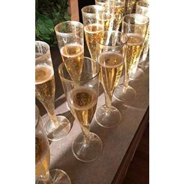 30 Disposable Champagne Flutes - 4.5 oz Gold Glitter Plastic Cups for Parties - Elegant Toasting Glasses - Perfect for Weddings, Engagements, Mimosa Bars, Thanksgiving, Christmas, New Year’s Eve