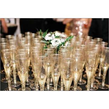 30 Disposable Champagne Flutes - 4.5 oz Gold Glitter Plastic Cups for Parties - Elegant Toasting Glasses - Perfect for Weddings, Engagements, Mimosa Bars, Thanksgiving, Christmas, New Year’s Eve