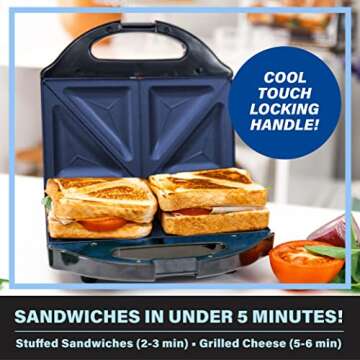 Granitestone Sandwich Maker, Panini Press Sandwich Maker with Nonstick Surface Breakfast Sandwich Maker Makes 2 Sandwiches in Minutes with Easy Cut Edges, Indicator Light, College Dorm Room Essentials