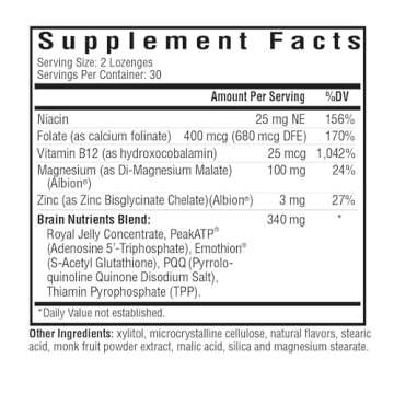 Seeking Health Brain Nutrients, Brain Fog and Memory Support, Cognitive Function and Energy Support, Focus and Concentration Supplement (60 lozenges)