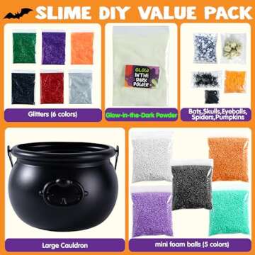 JOYIN Halloween Slime Kit for Kids, Halloween Party Favor, Art Activities Party Supplies, DIY Slime Craft Kit with Cauldron Kettle, Spooky Bats, Eyeballs, Pumpkins, Skeletons, Spiders, Party Game Gift