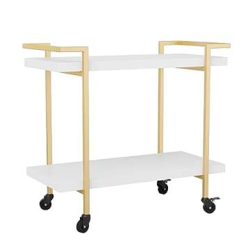 Martha Stewart Liam 2-Tier Mobile Office Storage and Printer Cart in White with Polished Brass Frame