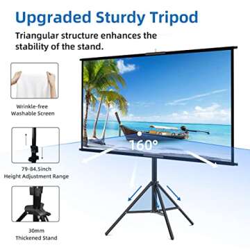 Projector Screen with Stand, Towond 100 inch Indoor Outdoor Projection Screen, Portable 16:9 4K HD Movie Screen with Carry Bag Wrinkle-Free Design for Home Theater Backyard Cinema