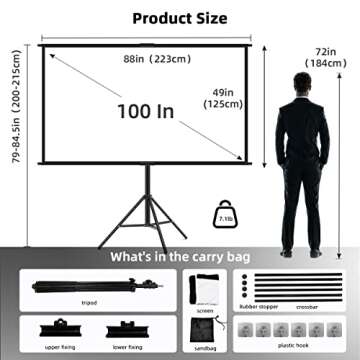 Projector Screen with Stand, Towond 100 inch Indoor Outdoor Projection Screen, Portable 16:9 4K HD Movie Screen with Carry Bag Wrinkle-Free Design for Home Theater Backyard Cinema