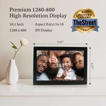 BSIMB 10.1 Inch Digital Picture Frame, WiFi Digital Photo Frame Touchscreen 1280x800 HD 32GB Electronic Picture Frame, Auto-Rotate, Wall Mountable, Share Photos via App/Email, Gift for Women