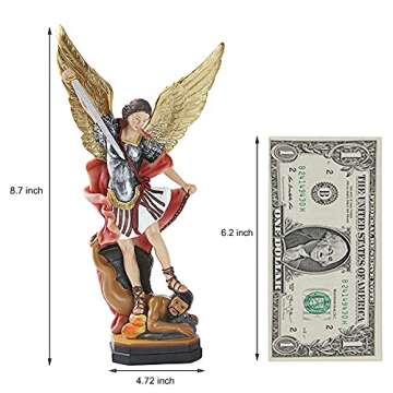 QIANLING 8.7 inch St Michael Statue, Archangel Michael Statue, San Miguel Arcangel Statue,Michael Archangel Defeated Lucifer Tramples Demon Statue, Religious Collectible Angel Sculpture