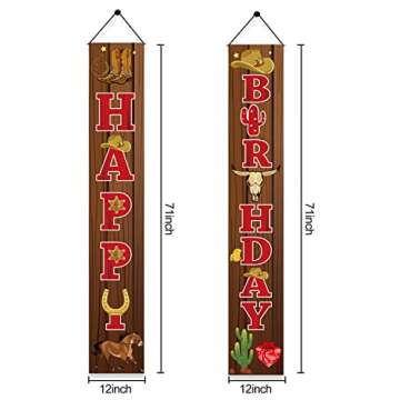 Western Cowboy Happy Birthday Door Banner Decorations, Western Theme Cowboy Theme Birthday Party Supplies, Wild West Cowboy Birthday Photo Booth Props Decor for Indoor Outdoor