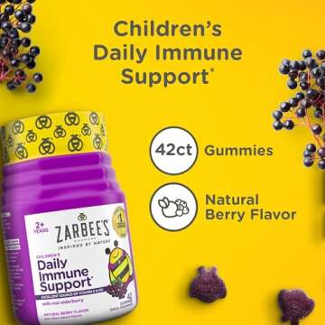 Zarbee's Children's Daily Immune Support Gummies with Real Elderberry + Vitamins A, C, D, E & Zinc to Help Promote a Healthy Immune System, No Artificial Flavors, Gluten-Free, 42 ct