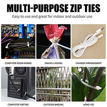 Cable Zip Ties,600 Piece Self-Locking Nylon CableTies,Assorted Sizes 4+6+8+10+12-Inch,Multi-Purpose Wire Management Plastic Ties,Perfect for Home,Garden,Office,Travel and Workshop.White