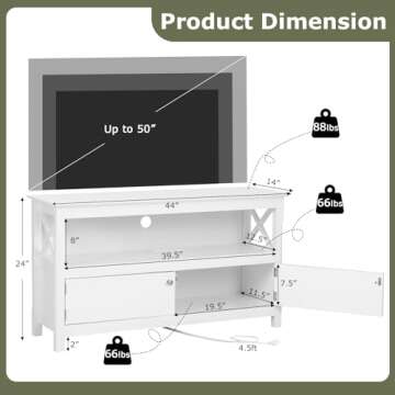 Tangkula Farmhouse TV Stand for TVs up to 50 Inch, Media Entertainment Center with Charging Station, USB & Type C Ports, Storage Shelf & 2 Cabinets, Television Console Table for Living Room (White)