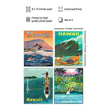 Hawaii Wall Decor - Hawaiian Wall Art - Hawaiian Wall Decor - Tropical Decor - Surfing Wall Art - Surf Decor - Ocean Wall Decor - Vintage Travel Posters - 8x10 Picture Set