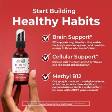 MaryRuth's Vitamin B12 Liquid Spray | Vegan, Non-GMO, Gluten-Free | USDA Organic B12 Vitamin Supplement | Energy & Nervous System Support | B12 Vitamins for Women & Men | VIT b12 1,500 mcg | 1 Fl Oz