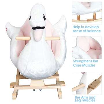 Qaba Kids Ride On Rocking Horse Plush Swan Style Toy with Music for Over 18 Months Children, White and Pink