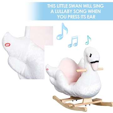 Qaba Kids Ride On Rocking Horse Plush Swan Style Toy with Music for Over 18 Months Children, White and Pink