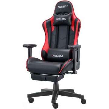 Hbada Gaming Chair Ergonomic Racing Chair High Back Computer Chair with Height Adjustment Headrest and Lumbar Support E-Sports Swivel Chair with Adjustment Footrest,Red and Black