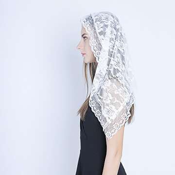 Lace Mantilla Catholic Veil Church Veil Chapel Veil Head Covering Latin Mass (White)