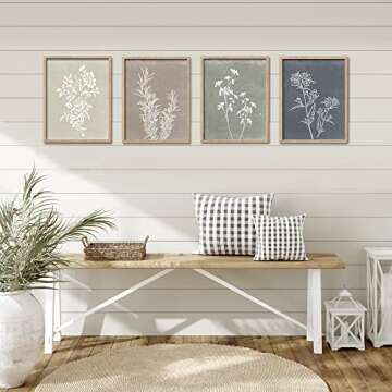 Framed Boho Wall Art Set of 4 for Wooded Minimalist Botanical Print Wall Art for Rustic Vintage Farmhouse Home Kitchen Wall Decor (Brown, 11x14)