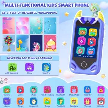 Kids Smart Phone for Boys Gifts - Toddler Christmas Birthday Gift for Age 3 4 5 6 Year Old, Kids Cell Phone Toy with Touchscreen, Dual Cameras, Learning, Music Player, Games with 32 GB Card