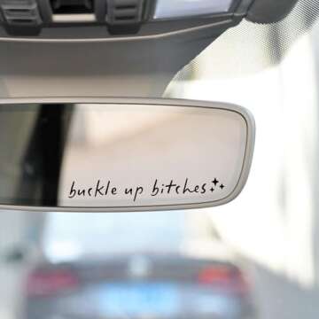 2 x Buckle Up Rearview Mirror Decals - Cute & Funny Car Stickers