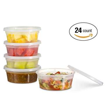 Basix [24 Count 8 Oz Combo] Disposable plastic Deli Food Storage Containers With Plastic Lids, Leakproof, Great For Meal Prep, Picnic, Take Out, traveling, Fruits, Snack, or Liquids