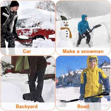 Snow Shovel, 2025 New Upgrade Large-Capacity Lightweight Aluminum Portable Snow Removal Tool, Parent-Child Playing Snow Shovel, Shovel for Car Driveway, Garden, Camping (Black)