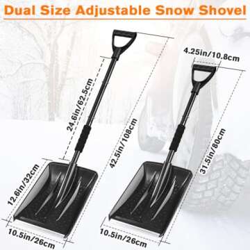 Snow Shovel, 2025 New Upgrade Large-Capacity Lightweight Aluminum Portable Snow Removal Tool, Parent-Child Playing Snow Shovel, Shovel for Car Driveway, Garden, Camping (Black)