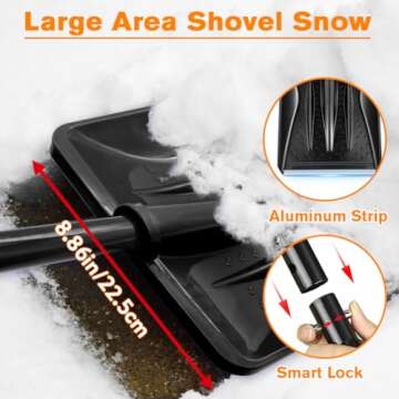 Snow Shovel, 2025 New Upgrade Large-Capacity Lightweight Aluminum Portable Snow Removal Tool, Parent-Child Playing Snow Shovel, Shovel for Car Driveway, Garden, Camping (Black)