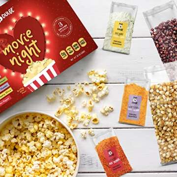 Valentines Day Gifts Movie Night Popcorn Gift Set, Valentines Day Gifts For Her Him, 10 Piece Set, 5 Gourmet Popcorn Kernels and 5 Popcorn Seasoning Flavoring, Kosher, Non-GMO Romantic Movie Night Gift Baskets Gift Idea