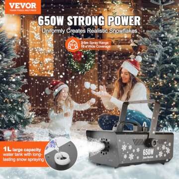 VEVOR Snow Machine, 650W Wireless Remote Control Snow Maker Machine with 1L Tank High Output Portable Premium Artificial Snowflake Machines for Christmas Holidays Parties Wedding Stage Effect