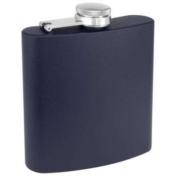 6 oz Stainless Steel Hip Flask with Funnel for Men & Women, Powder Coated Flask Gift Sets for Groomsmen, Bridesmaids, Wedding Party Whiskey Flask for Liquor, by Clear Water Home Goods, Matte Navy