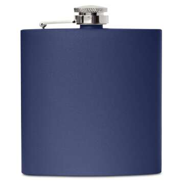 6 oz Stainless Steel Hip Flask with Funnel for Men & Women, Powder Coated Flask Gift Sets for Groomsmen, Bridesmaids, Wedding Party Whiskey Flask for Liquor, by Clear Water Home Goods, Matte Navy