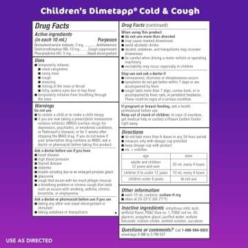 Children’s Dimetapp Cold & Cough Medicine, Cough Suppressant, Nasal Decongestant, Antihistamine, Relieves Nasal Congestion, Cough, Itchy, Watery Eyes & Sneezing, Grape Flavor, Alcohol-Free, 8 Fl Oz