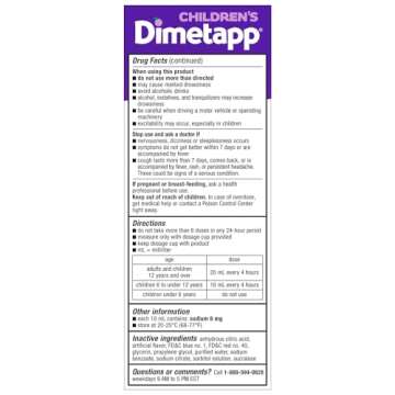 Children’s Dimetapp Cold & Cough Medicine, Cough Suppressant, Nasal Decongestant, Antihistamine, Relieves Nasal Congestion, Cough, Itchy, Watery Eyes & Sneezing, Grape Flavor, Alcohol-Free, 8 Fl Oz