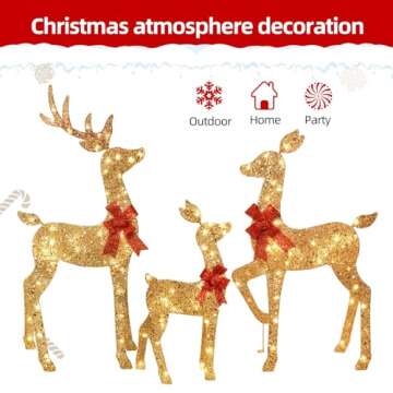 HOYECHI 3-Piece 2D Lighted Christmas Deer Family Set for Outdoor Decor