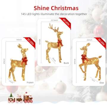 Christmas Deer Family Set with 145 LED Lights