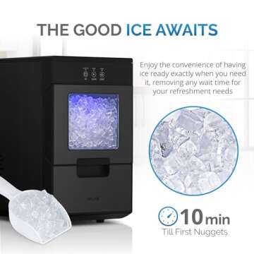 Newair Nugget Ice Maker Countertop - 44lbs/Day, Countertop Sonic Ice Machine, Self-Cleaning & Refillable Water Tank, Pebble Ice Maker, Ideal for Home Office, Kitchen or Bar | Black Stainless Steel