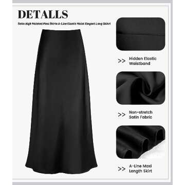 Amy Babe Women's Satin Silky High Waist Maxi Skirt Elegant Elastic Waistband A Line Long Skirts (Black, Small)