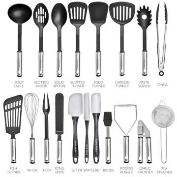 Home Hero 44 Pcs Silicone Kitchen Utensils Set, Non-Stick Silicone Cooking Utensils Set with Spatula, Wooden Handle Spatula, Silicone Kitchen Gadgets Utensil Set (44 Pcs - Gray)