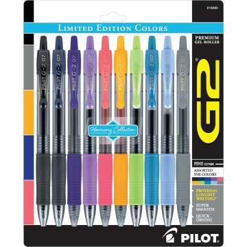 PILOT G2 Limited Edition Harmony Ink Collection Retractable Gel Pens, 0.7mm Fine Point, Assorted Ink, 10-Pack