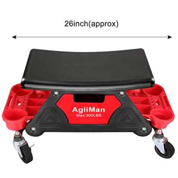 AgiiMan Mechanic Stool - Detailing Garage Rolling Stool with Wheels, Automotive Roller Creeper Seat Chair Repair Tools Tray, 2 Tool Storage Drawers Under Seat, 300 Lbs Capacity