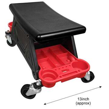 AgiiMan Mechanic Stool - Detailing Garage Rolling Stool with Wheels, Automotive Roller Creeper Seat Chair Repair Tools Tray, 2 Tool Storage Drawers Under Seat, 300 Lbs Capacity